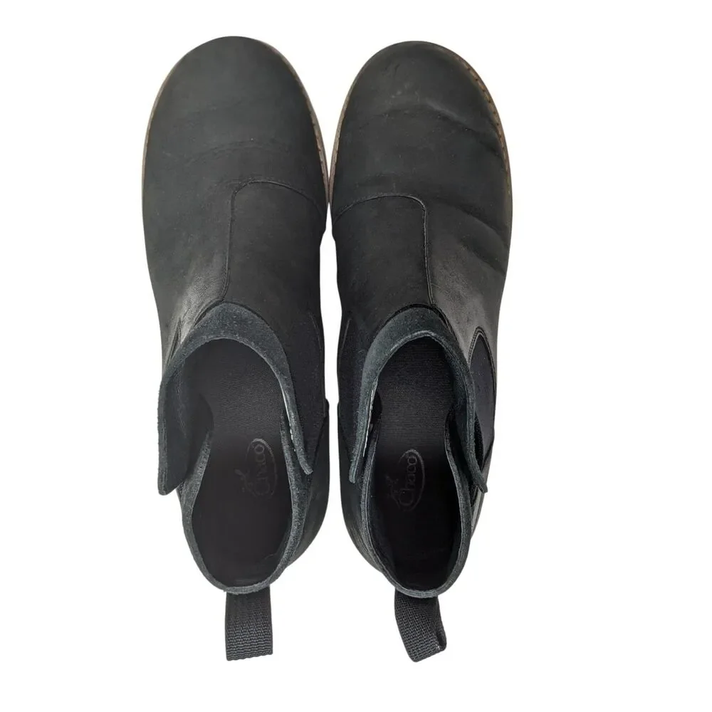 Chaco Cataluna Explorer Black Leather‎ Chelsea Ankle Boots Booties Womens 8